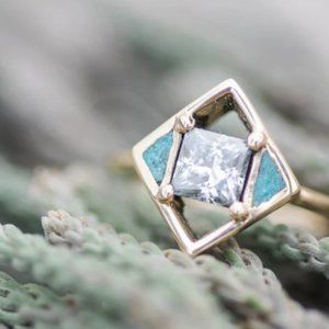 Turquoise and Moissanite Ring